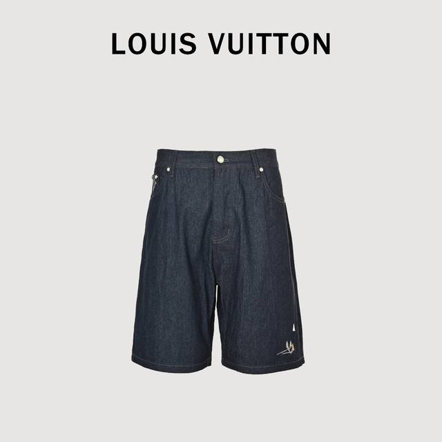 Louis Vuitton Lv 帆船套装短裤 采用360G 薄款牛仔布料，水洗蓝。后幅口袋设计，后幅帆船刺绣设计，栩栩如生。版型修身，男女同款。独家订制纽扣五