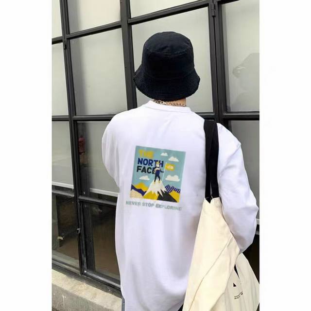 Tnf北面 纯棉直筒T恤登山者印花短袖情侣款 Color: 白色