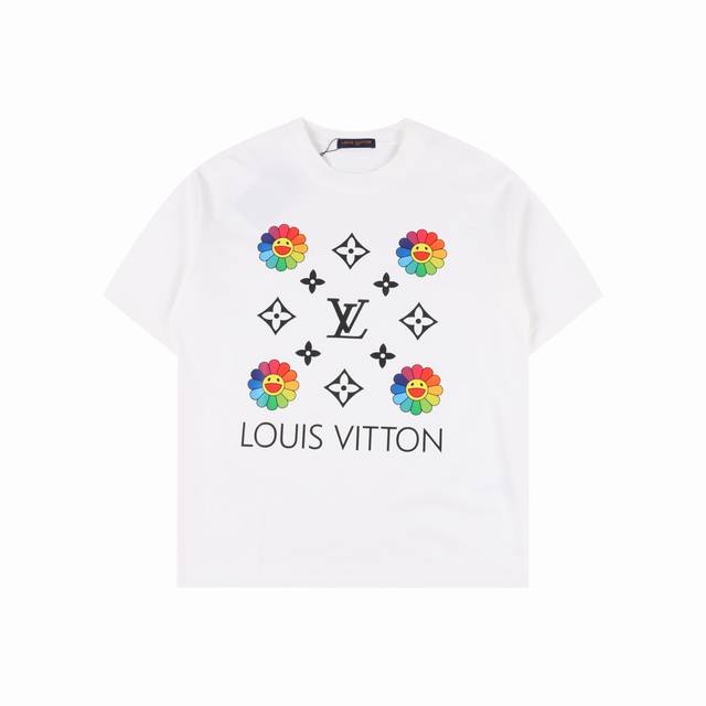 Louis Vuitton 路易威登 Lv 25Ss 村上隆太阳花短袖T恤 面料采用定制240G 26支特滑双股精棉平纹高密无尘全棉布料。前幅高密度加厚，走线平