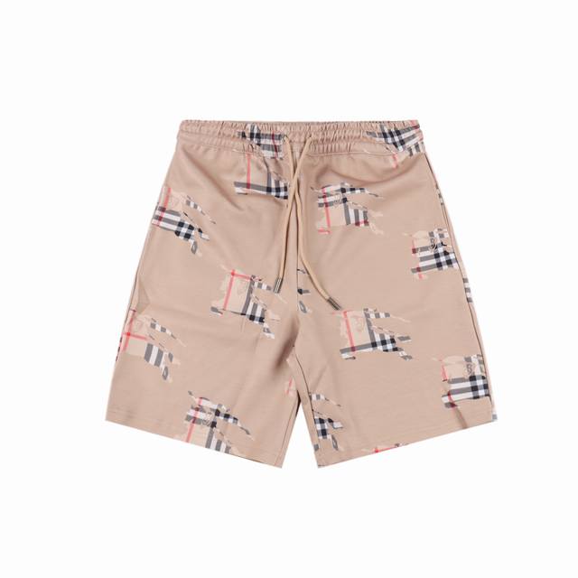 Burberry 巴宝莉Bbr 格纹战马 印花短裤 印花采用日本进口珍珠浆先打底再印色再包边共用35道工艺完成 展现 Logo印花立体效果，成品耐水洗不脱浆，全