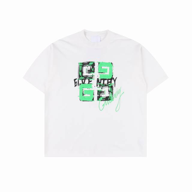 Givenchy 纪梵希25Ss绿色涂鸦草写字母短袖T恤 定制面料洗水后 克重双纱100%精梳全棉面料 印花工艺，螺纹定织定染无色差 出入专柜无压力，通肩拉条工