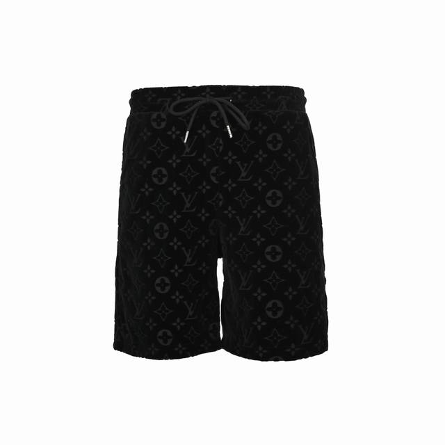 Louis Vuitton 路易威登 25Ss 毛巾植绒老花提花短裤 面料采用活性黑420克非常优质厚实舒服的一款面料，腰部采用包边做工设计，穿搭起来更加舒服有