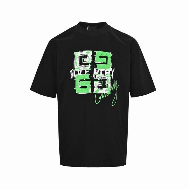 Givenchy 纪梵希 25Ss 绿色涂鸦草写字母短袖 定制面料洗水后280克重双纱 %精梳全棉面料 印花工艺，螺纹定织定染无色差 出入专柜无压力，通肩拉条工