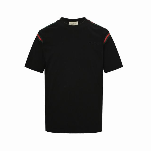 Gucci 古驰 24Ss 红绿织带刺绣小标短袖 定制原版织带 区别实拍细节可见 无敌百搭 可以穿很久的经典款 面料采用280克重精梳棉，定制32支1*1螺纹，