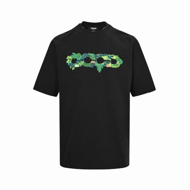 Goodbrand 25Ss 立体绿植刺绣地图Logo宽松短袖 男女同款 350克重面料 颜色：黑色 白色 Size:S-Xl