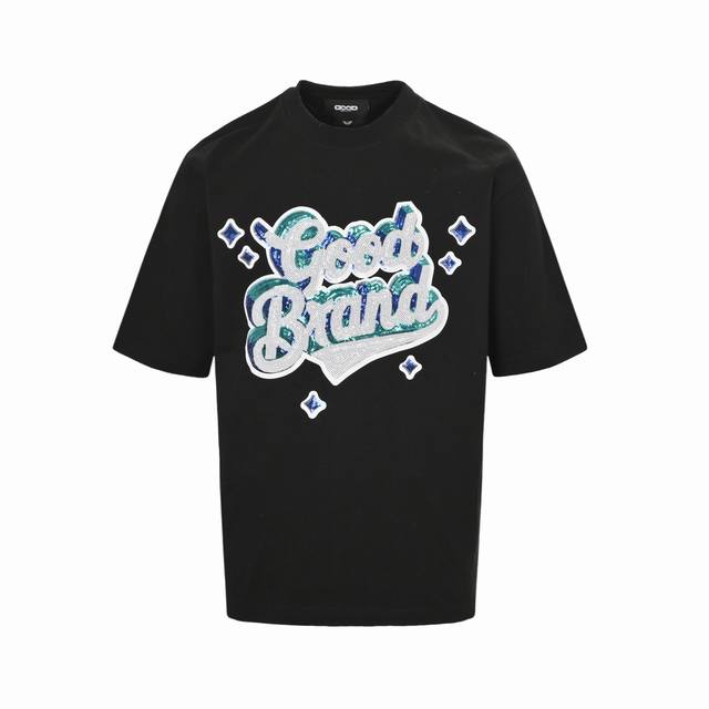 Goodbrand 25Ss 立体星星亮片字母短袖 采用订色订染毛圈纯棉衣面，250G双股双纱，手感舒适 进口针织针梳棉进行制作，搭配320G1*1螺纹，同缸无
