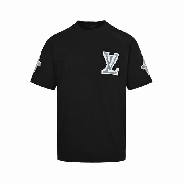 Louis Vuitton 路易威登 25Ss 植绒老花贴布短袖 面料采用280克重精梳棉，定制32支1*1螺纹，成衣两遍水洗处理，面料舒适亲肤无异感，定制定染
