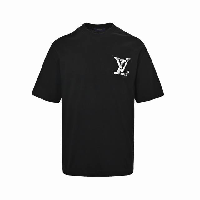 Louis Vuitton 路易威登 珍珠烫钻字母Logo短袖 万针老花刺绣字母施华洛世奇水钻镶嵌描边。低调奢华有内涵，路易威登Logo标识圆领短袖. 定制26