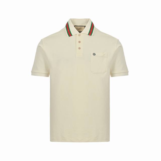 Gucci 古驰 24Ss 口袋双G刺绣Polo短袖 古驰双G互扣式刺绣Polo衫现货上架！原版面料开发 衣领双G刺绣纽带 编织领定织定染无色差 珠地棉洗水处理