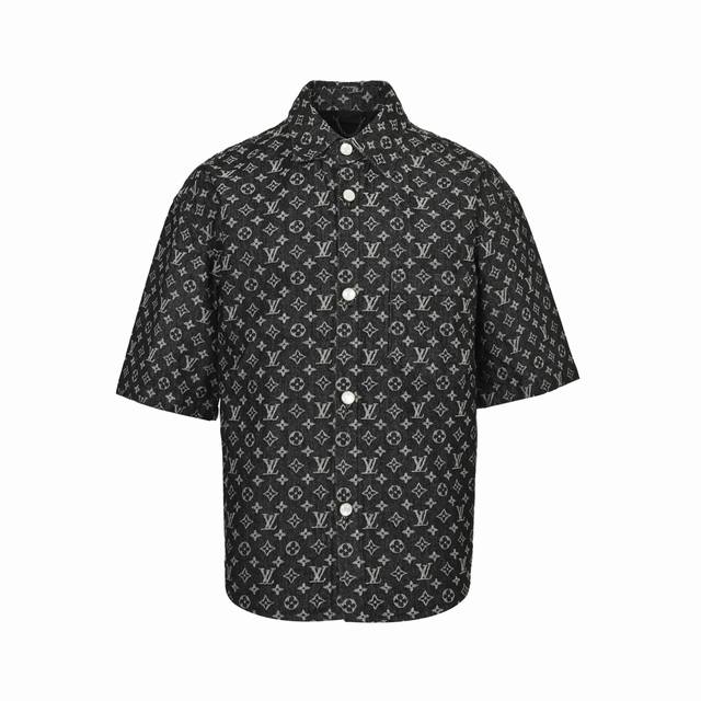 Louis Vuitton 路易威 Fa满印珍珠扣老花牛仔短袖衬衫 高端定制1:1面料，字母立体高度清晰，原版定制里布，小牛皮卡扣，金属独家定珍珠扣，镭射字母，