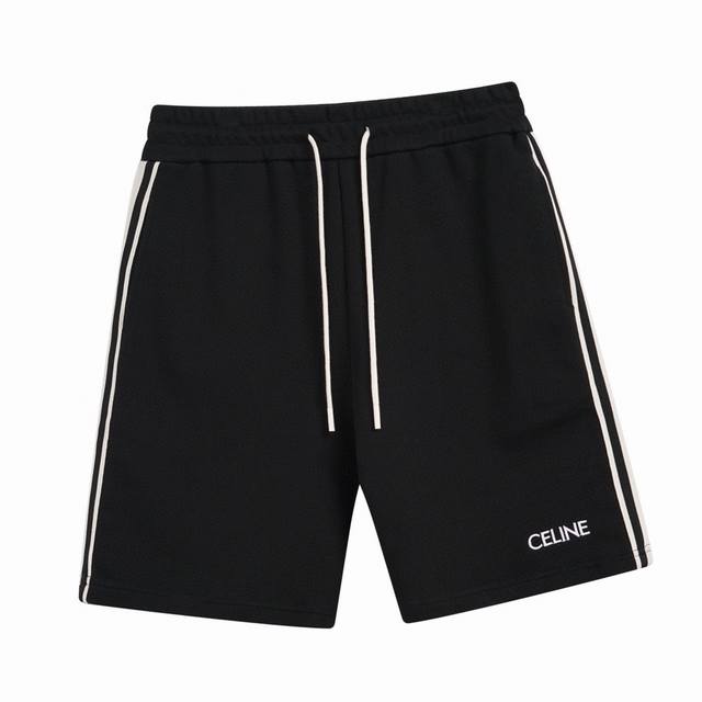 赛琳 Celine 夏季新款 经典字母刺绣两侧条纹拼接休闲短裤 五分裤 采用定制纯棉面料 精致刺绣小标 搭配精心设计理念的织带 展示出品牌中心理念 显示高端大气