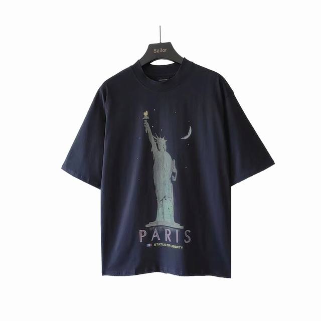 实拍细节图+尺码表 巴黎世家Balenciaga 自由女神像短袖 进口椭圆机处理 在网点印花还得椭圆机高级 自由女神采用数码直喷工艺 细节自行品味 还原细节印花