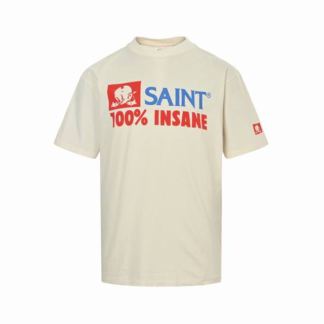 Saint Michael 25Ss %Insan印花短袖 整体面料选用260克 %纯棉16织双纱汗布面料 圆筒无侧缝面料 螺纹选用300G %纯棉1*1弹力无