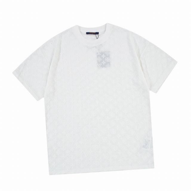 路易威登 Louis Vuitton 夏季新款 植绒提花毛巾绣圆领短袖T恤，定制面料采用威化布织法 提花针织工艺，版型紧致立体上身舒适透气，凹凸有型的立体感 男