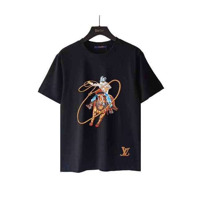 实拍细节图+尺码表 Louis Vuitton 路易威登 重工西部牛仔刺绣短袖T桖 原版面料 官方同款 短袖T恤 定制 300克 手感非常舒服 春夏最新砖柜同步