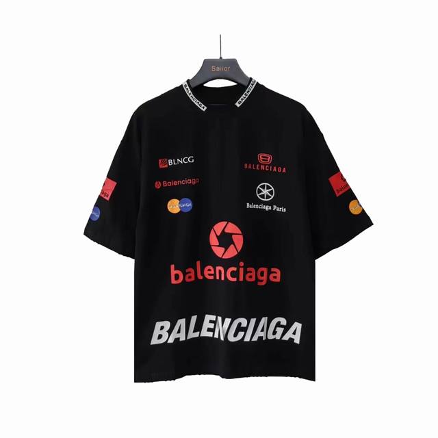 实拍细节图+尺码表 巴黎世家Balenciaga 满Logo赛车服短袖T桖 23年新主麦上身 印花采用椭圆机网点+厚版浆工艺 螺纹刺绣区别市场国产机器 采用田岛