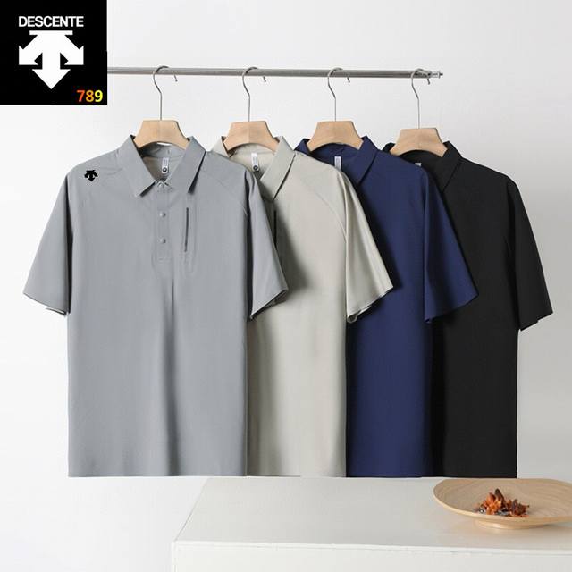 迪桑特25夏款上新 ，Polo冰丝速干 黑色 灰色 宝蓝 米杏 尺码M到5Xl 专柜迪家商务落肩款Ns78的锦纶和22的氨纶混合亲肤透气面料 ，面料纤维遍布微孔