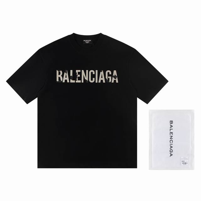 高版本Balenciga巴黎世家 植绒字母印花短袖，Oversize版型，面料采用 克纯棉布料，水洗做旧效果 -衣肩服缝链后接幅采内用包0.8Cm捆条，特拉种捆