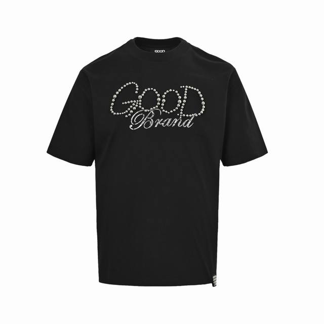 Good Brand 25Ss 电镀烤瓷珍珠字母短袖 定制290G新疆长绒棉定制胚布 螺纹同缸同染 已做过预缩处理 重磅肌理感+抗皱垂坠 黑色全衣采用滴胶鎏金印