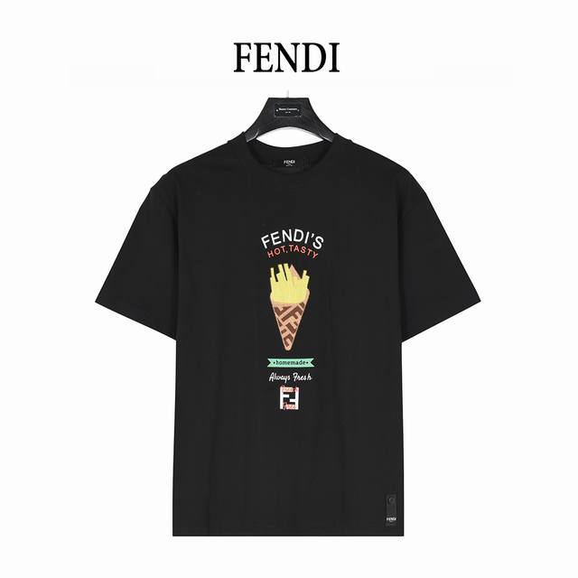 Fendi 芬迪 25Ss 薯条刺绣短袖T恤 面料采用高克重260G重精梳棉，定制1:1螺纹，面料舒适亲肤无异感， 制定染面料，纺织密度高，垂感佳，不易变形，厚