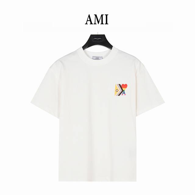 Ami 25Ss 彩虹系列刺绣短袖T恤 原版购入，一比一还原 面料采用高克重260G重精梳棉， 定制2:2螺纹，面料舒适亲肤无异感， 定制定染面料，纺织密度高，