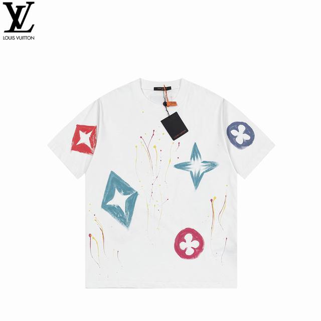 Louis Vuitton 路易威登 涂鸦油漆泼墨印花短袖 面料采用320G %纯棉双纱面料 同缸定染特种加粗32支双股1X1螺纹克纯棉面料，保证舒适性同时透气