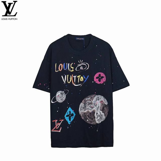 Louisvuitton 路易威登 25Ss 喷墨油漆星球短袖 面料采用320G %纯棉双纱面料 同缸定染特种加粗32支双股1X1螺纹克纯棉面料，保证舒适性同时