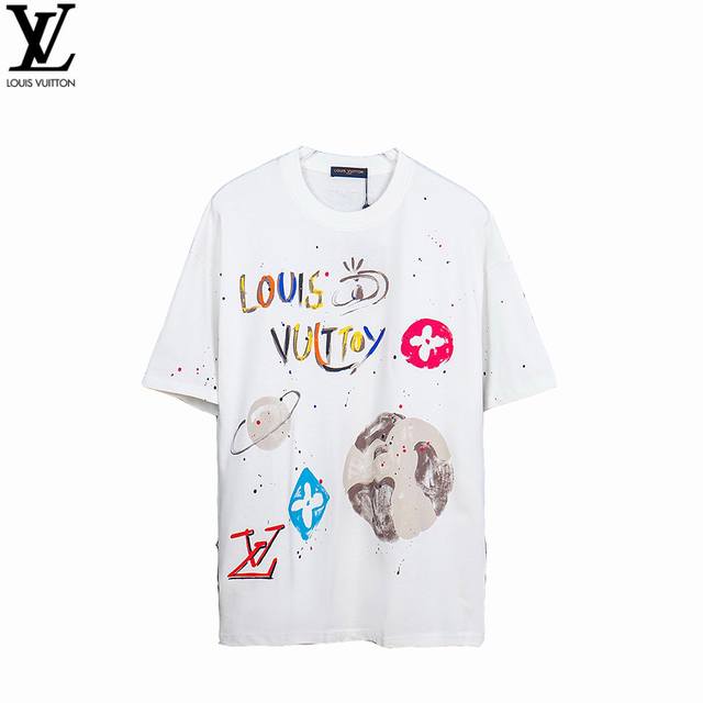Louisvuitton 路易威登 25Ss 喷墨油漆星球短袖 面料采用320G %纯棉双纱面料 同缸定染特种加粗32支双股1X1螺纹克纯棉面料，保证舒适性同时