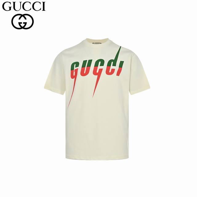 Gucci 古驰 24Fw 经典闪电短袖 采用32支双纱 %纯棉260G面料；搭配32支1X1棉盖丝罗纹。黑&杏&用进口染料定染，多次调配比例最大限度还原原版色