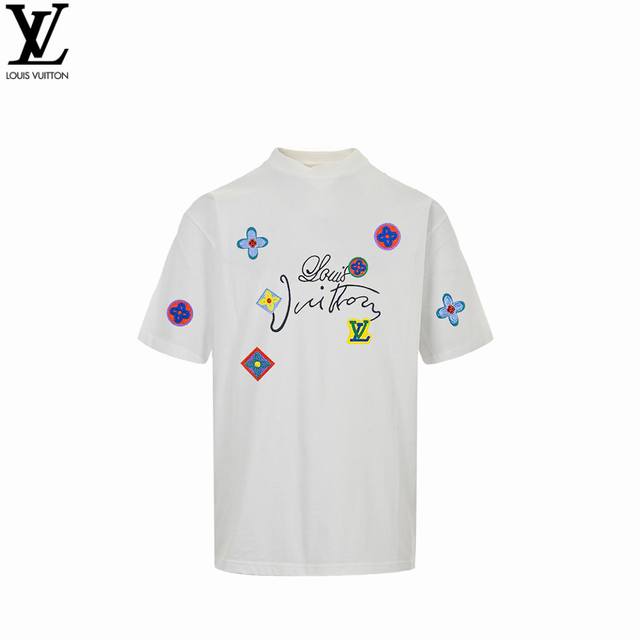 Louis Vuitton 路易威登 25Ss 多巴胺彩色老花Logo刺绣短袖 面料采用320G %纯棉双纱面料 同缸定染特种加粗32支双股1X1螺纹克纯棉面料