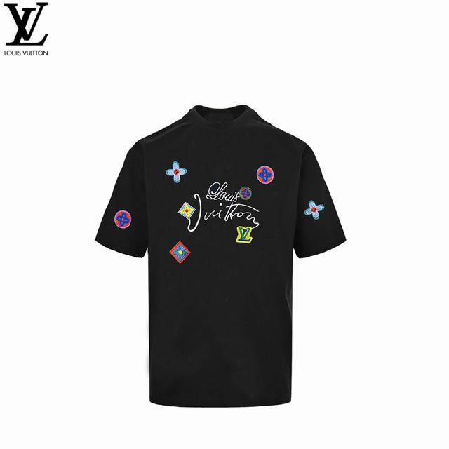Louis Vuitton 路易威登 25Ss 多巴胺彩色老花Logo刺绣短袖 面料采用320G %纯棉双纱面料 同缸定染特种加粗32支双股1X1螺纹克纯棉面料