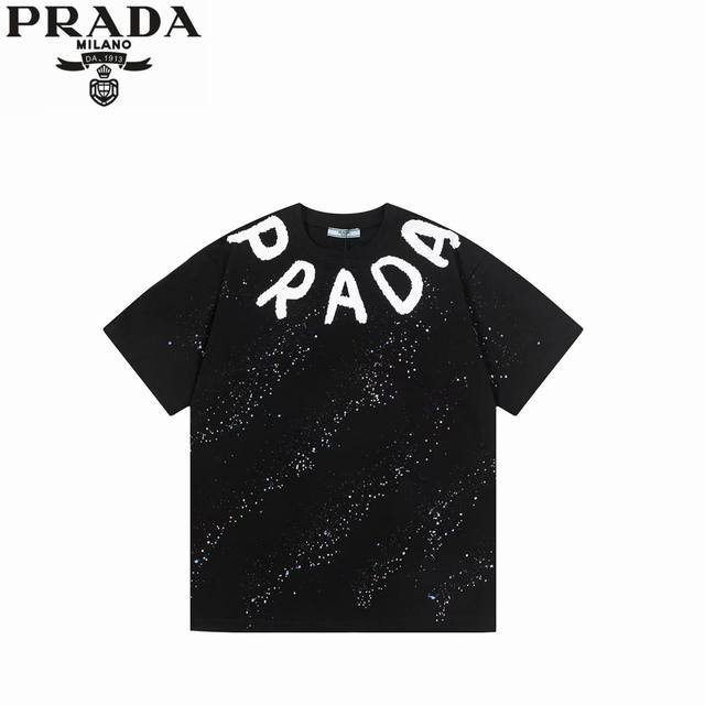 Prada 普拉达 25Ss 七彩繁星字母短袖 定制320克 ％双纱纯棉面料 定染32支双股螺纹 领标吊牌主唛三标齐全 尺码：S M L Xl