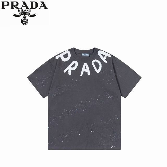 Prada 普拉达 25Ss 七彩繁星字母短袖 定制320克 ％双纱纯棉面料 定染32支双股螺纹 领标吊牌主唛三标齐全 尺码：S M L Xl