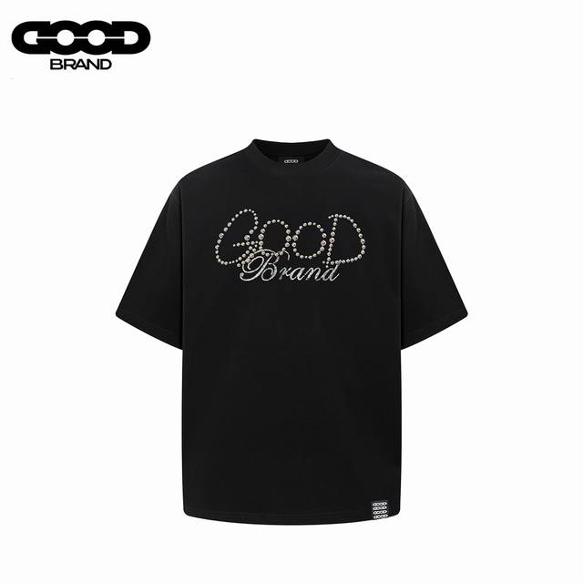 Good Brand 25Ss 电镀烤瓷珍珠字母短袖 定制290G新疆长绒棉定制胚布，螺纹同缸同染，已做过预缩处理，重磅肌理感+抗皱垂坠，黑色全衣采用滴胶鎏金印