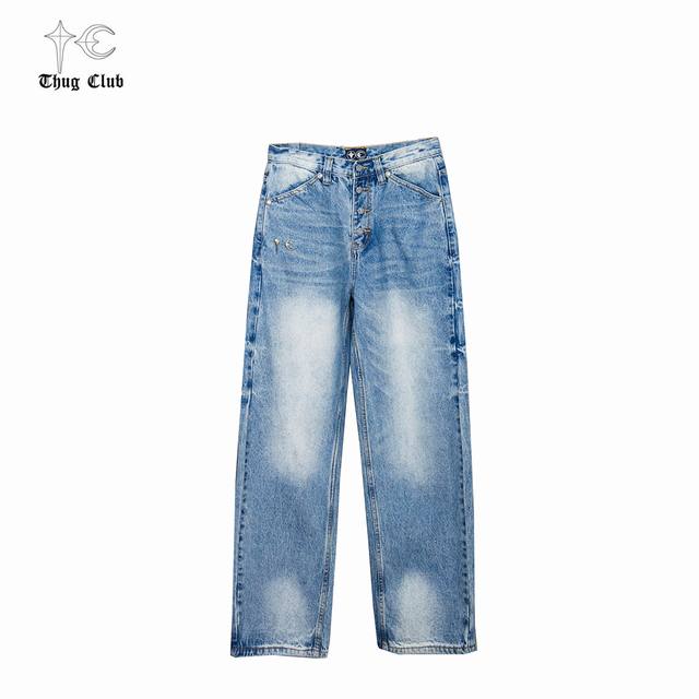Thug Club 25Ss Bio Soldier系列休闲纽扣图案牛仔裤 男女同款 码数：1 2 3 尺码偏小 请注意尺码标