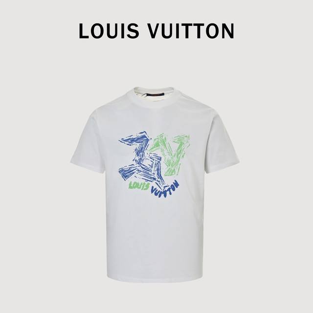Louis Vuitton 路易威登Lv 字母印花 短袖T恤 定做布料 印花辅料细节都是采用一比一复刻 采用280G棉质布料32支精双棉纱平纹 无蚀尘毛艺工处布