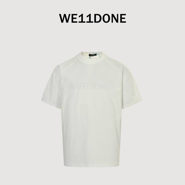 We11Done 龚俊同款上身Logo烫钻字母 短袖T恤 高克重320克双纱纯棉面料 男女同款 宽松版型 Size: S-L