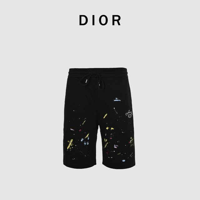 Dior迪奥Cd 刺绣涂鸦毛圈短裤 面料采用380G纯棉毛圈面料，订染颜色后整蚀毛处理，对照原版做丝滑超柔处理， 布面肌理股线清晰明显，垂感一级棒，做工精致都到