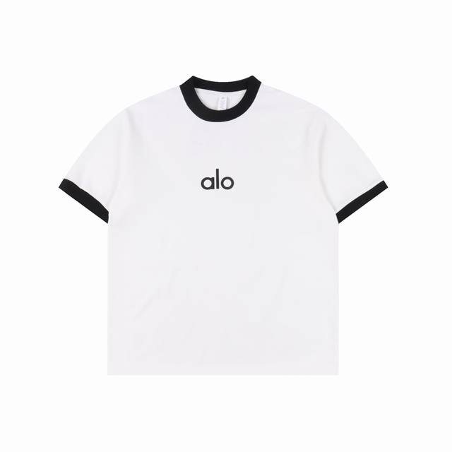 Alo 25Ss 拼色字母短袖T恤 面料采用定制240G 26支特滑双股精棉平纹高密无尘全棉布料。前幅高密度加厚，走线平整，代工品质，全套定制辅料。 尺码：S-