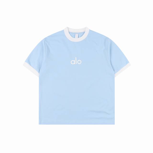 Alo 25Ss 拼色字母短袖T恤 面料采用定制240G 26支特滑双股精棉平纹高密无尘全棉布料。前幅高密度加厚，走线平整，代工品质，全套定制辅料。 尺码：S-