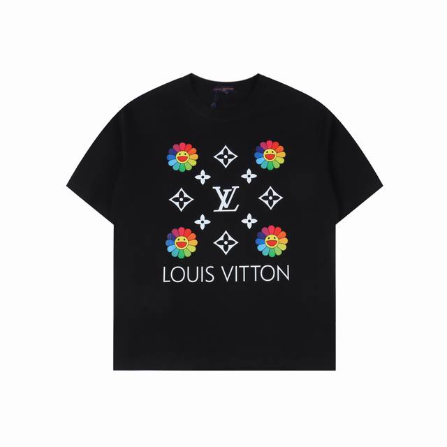 Louis Vuitton 路易威登 Lv 25Ss 村上隆太阳花短袖T恤 面料采用定制240G 26支特滑双股精棉平纹高密无尘全棉布料。前幅高密度加厚，走线平