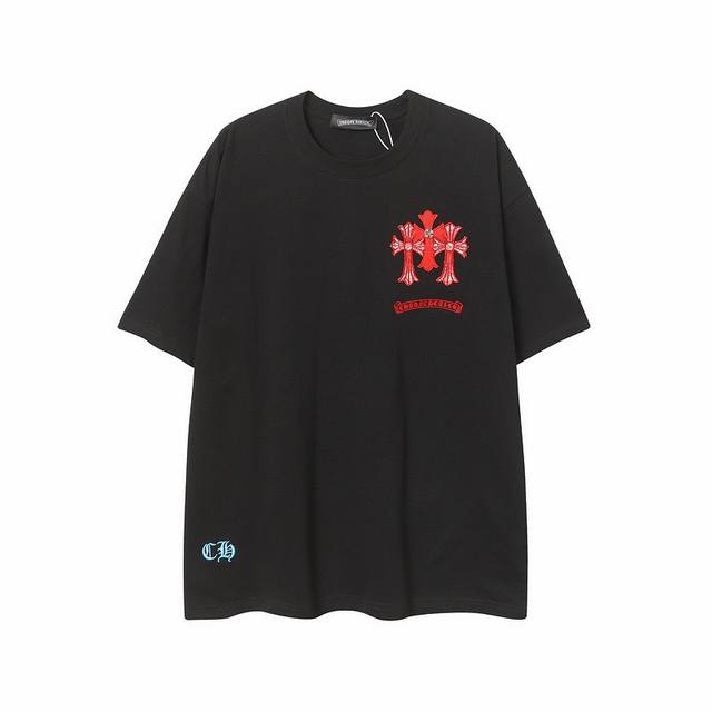 高版本Chrome Hearts克罗心 贴布刺绣马蹄十字短袖！前后贴布设计 梵文重工刺绣，面料使用 克全棉双纱面料 区别于市场低克重普通货 ，纹路清晰可见，质感