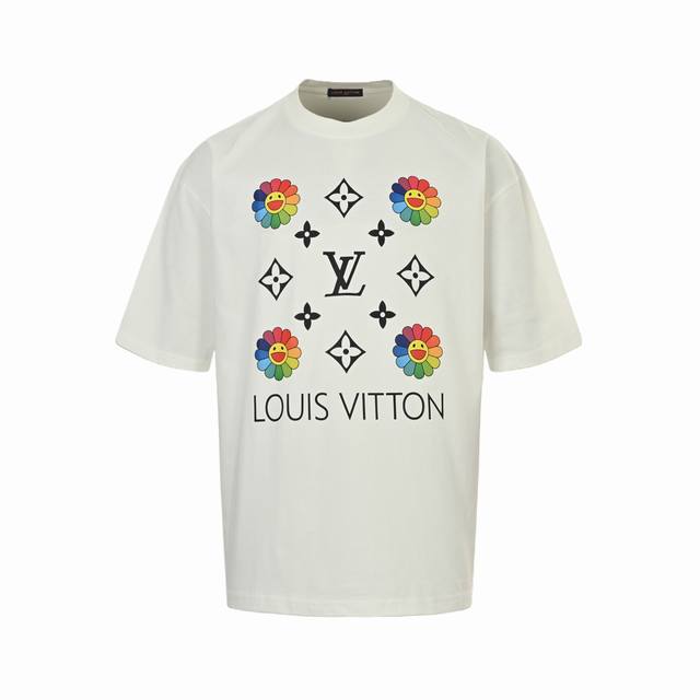 Louis Vuitton 路易威登 25Ss 村上隆太阳花短袖 面料采用定制240G 26支特滑双股精棉平纹高密无尘全棉布料。前幅高密度加厚，走线平整，代工品