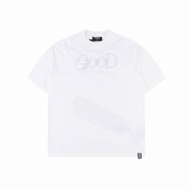 Goodbrand 纯色珍珠Logo 短袖T恤 男女同款 350克重面料 颜色：白色 尺码：S M L Xl