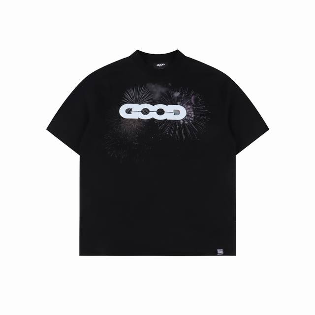 Goodbrand Ss25 烟花Logo 短袖T恤 男女同款 350克重面料 颜色：黑色 尺码：S M L Xl
