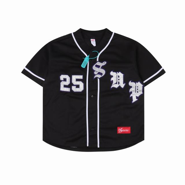 Supreme X 40 Acres 联名款 Ss25 Week9 Twill Baseball Jersey 后背数字英文Logo印花舒适简约休闲短袖美式潮流