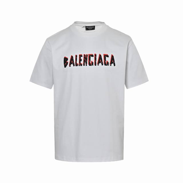 Balenciaga 巴黎世家 割裂字母压胶印花短袖 客订300G双纱重磅纯棉面料，手感柔软舒适，上身亲肤透气 胸前裂纹Logo厚板压胶印花工艺，呈现Z世代街头