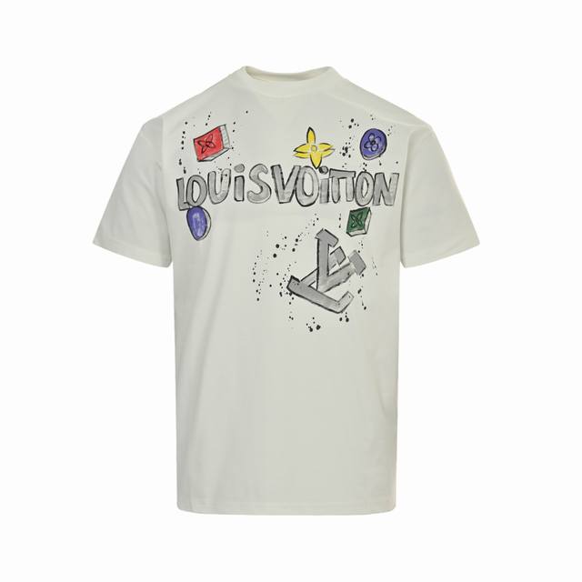 Louis Vuitton 路易威登 25Ss 手绘老花字母印花短袖 三标齐全 采用冰丝索罗娜面料！前幅手绘工艺 手感非常舒服 Os落肩版型，时尚又个性，超级百