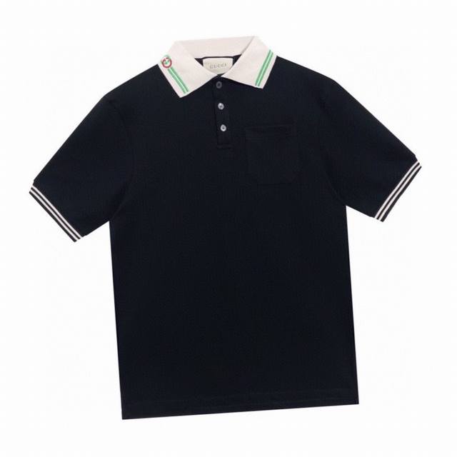 古驰 Gucci 夏季新款 翻领双G刺绣短袖Polo衫 定织领口+口横机螺纹，纱线定染7天，成品刺绣，极其考验横机密度，上身居显瘦，大身全棉230G珠地汗布，门