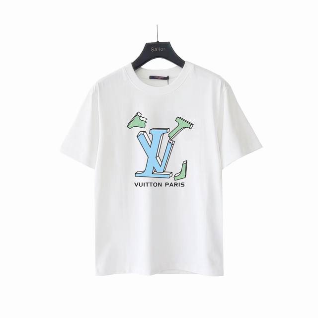 实拍细节图 +尺码表 Louis Vuitton 路易威登 断裂Logo印花短袖T桖 面料：洗水精梳紧密棉盖棉260 柔顺手感 宽松版型设计 男女同款 颜色：黑